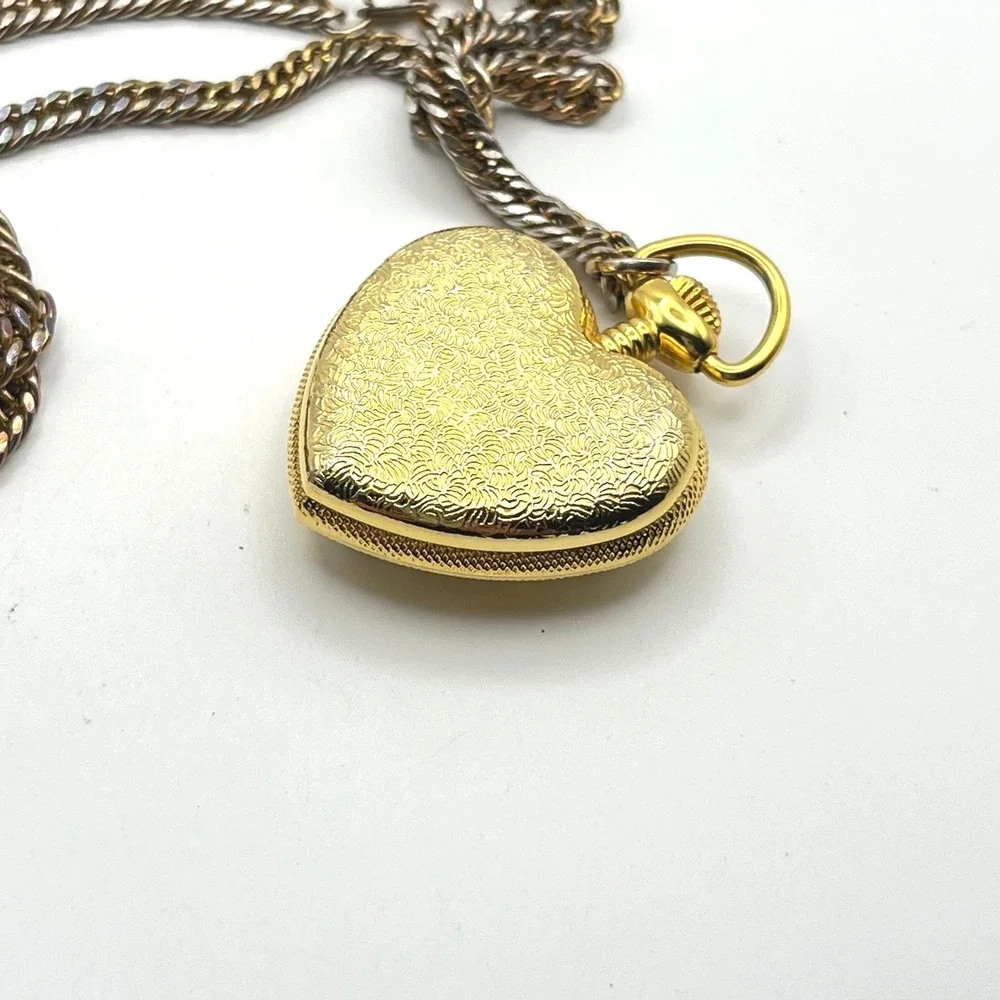 Vintage Gitano Gold Tone Heart Pocket Watch Necklace and Earrings Jewelry Set‎